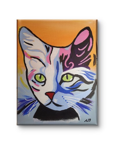 Original acrylic cat - acrylic, 12x16