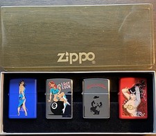 4 Vintage Zippos PinUp’s Rare Flame Rite Artist Series. The New Town & Country