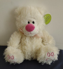 Card Factory Cuddles Collection Cream Bear with pink nose & bow