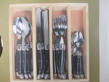 Lou Laguiole 24 Piece Cutlery Set- Quality Cutlery Set in Wooden Tray- Black