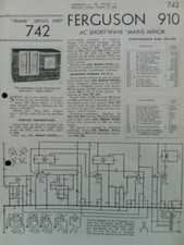 Ferguson AC Short Wave Mains Minor 4 valve Superhet Radiogram Model 910 Service 