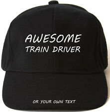 AWESOME TRAIN DRIVER PERSONALISED BASEBALL CAP HAT XMAS GIFT SPOTTER STEAM DAD