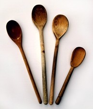 Vintage Lot of 4 x Wooden Mixing Spoons Kitchen Utensils - Worn and Shabby