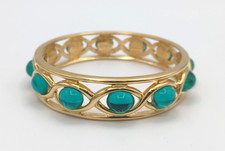 Monet Vintage Designer Signed Green Mogul Style Bangle Bracelet eye gold 80s 90s