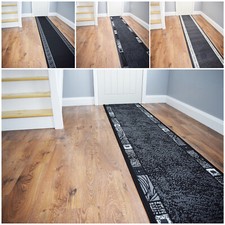 New Black Hallway Stairs Runner Rug Very Long Door Mat Large Floor Carpet UK