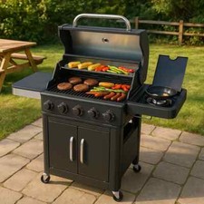4+1 Burner Gas Outdoor BBQ Grill + Side Burner – Black Stainless Steel