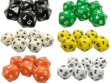 Poly Dice D20's. Various Colours packs of 6. TWENTY sided dice