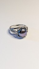 Vintage Sterling Silver Faux Black Pearl Ring | Size N 1/2 | 925 Silver