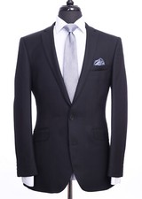 Men's Black Savile Row Suit Herringbone Wool Tailored Fit