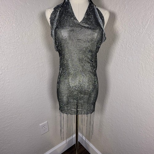 Silver black chainmail - chainmail, halter