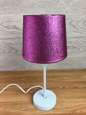Pink Glitter Table Lamp White Metal Base Bedroom Desk Girls Room Decor Modern