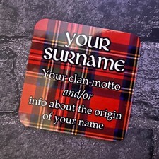 Personalised Tartan Clan Coasters Scottish Gift Scotland Family Surname Name