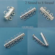 Sterling Silver Multi Strand Tube Slide Clasp Connector [2 3 4 5 6 7 8 Strand]