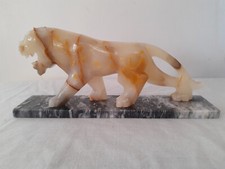 Vintage Art Sculpture Tiger Solid Onyx Marble Stone Animal Small Art Statue