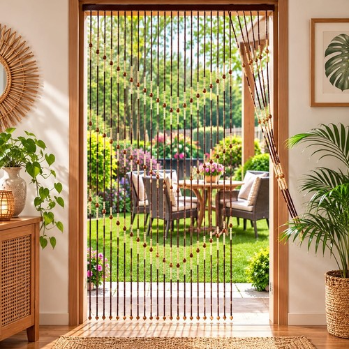 Bamboo beaded door curtain - bamboo,