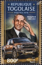 HENRY FORD & 2017 Ford F-150 RAPTOR Truck Car Vehicle Stamp (2018 Togo)