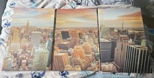 Art Deco, Set of 3, A2 Wall Art Canvases, New York Skyline, LandScape.