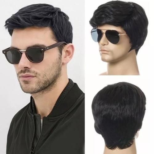 Wig short black male straight - short,