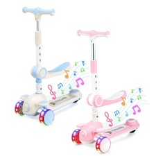 Adjustable Kids Scooter 3 Wheels Kids Kick Push Flashing Led Light Up Xmas Tmxvn