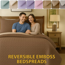 3 PCS 2-in-1 Emboss Bedspread Quilted Comforter Bedding Set Bed Throw Reversible