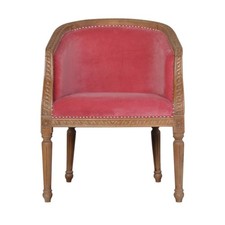 Oak Toned Pink Studded Occasional Upholstered Chair