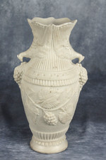 Antique Parian Ware Porcelain Vase With Pheasants & Grapevines