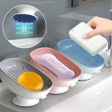 Super Suction Cup Soap Dish with Drain Bathroom Kitchen Sponge Holder Container