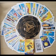Radiant Rider Waite Complete Tarot Deck Dowsing Board + Crystal Mystic Bundle 