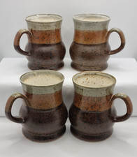 4 Vintage IDEN Pottery Mugs Brown Stripes Rye Sussex England Rare Collectable