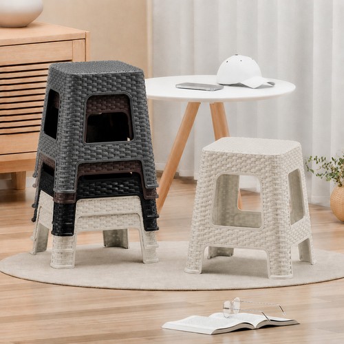 Plastic rattan stool large - rattan,