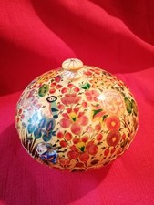 Hand Painted Papier / Paper Mache Storage Pot Trinket Box with Lid A/F
