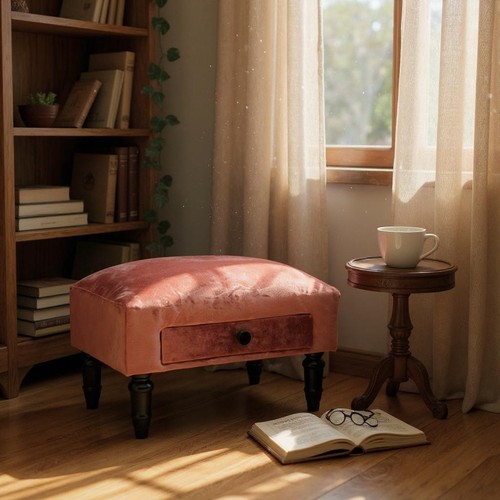 Durable pink velvet ottoman - pink,