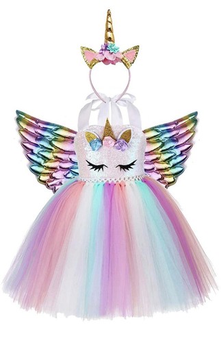 Girls unicorn dress rainbow - girls,