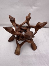 Carved Wooden Collapsible Display Stand Bowl/Plant Pot Holder, 5 Leg/Heads