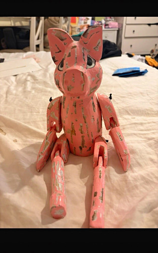 Pink wooden pig ornament - wooden,