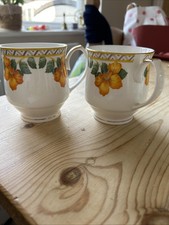 Pair of Seville Ceramics Bone China Mugs. Vintage. Yellow Flowers Design
