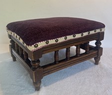 Upholstered Wooden Foot Stool Retro Vintage Solid Wood VGC