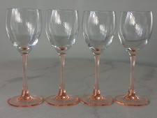 Set Of 4 Vintage French Pink Stem 150ml Wine Glasses