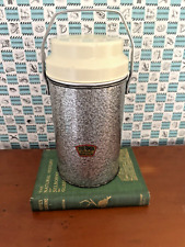 Vintage Thermos large metal vacuum flask mottled grey- with cream plastic lid