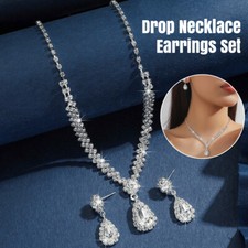 UK Women Ladies Fashion Silver Jewelry Necklace Drop Earrings Set Wedding Gift