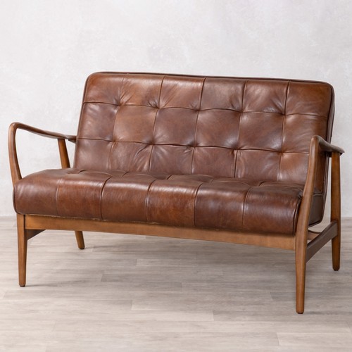 Chestnut leather sofa mid - sofa,