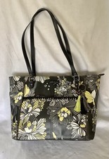 Sakroots Eco Recycled Metro Tote Bag in Black Grey & Yellow Florals + Charms