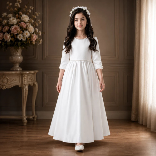 Girls white satin flower girl - white,