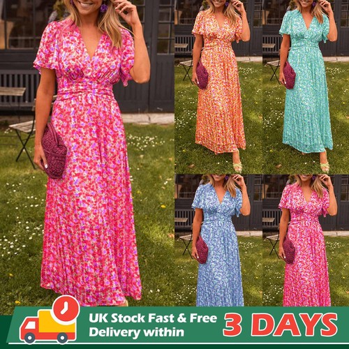 Womens boho floral neck maxi - womens,
