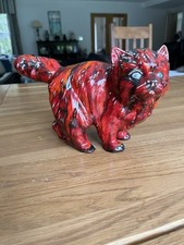 Cute Art Pottery Kitten Very Good Condition. Fantastic shiny red flambe glaze