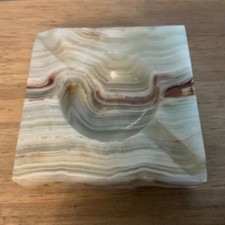 Vintage Solid Onyx / Marble Ashtray. Light green & brown stritations.