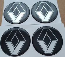 Renault Black Silver Wheel Badge 70mm Gel Stickers Alloy Centre Emblem SEt 4