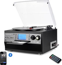 Bluetooth Viny Record Player Turntable, CD, Cassette, AM/ FM Radio and Aux in