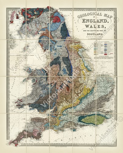 Antique geological map england - antique,