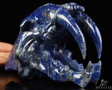 6.0" Lapis Lazuli Carved Smilodon SABER-TOOTHED Tiger/Cat Skull, Crystal Healing